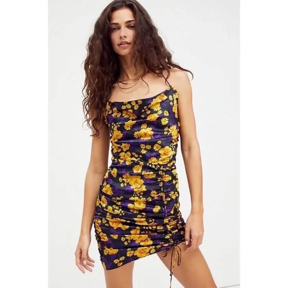 NWT For Love & Lemons Leah Ruched Halter Floral Mini Dress small
